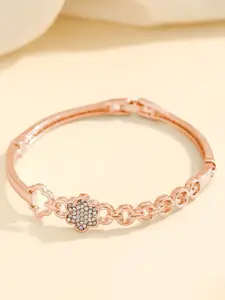 Shining Diva Fashion Rose Gold-Plated Crystals Studded Bangle-Style Bracelet