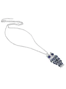 Mahi Rhodium-Plated Owl-Shaped Pendants with Chains