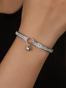 Shining Diva Fashion Silver-Plated Crystals Studded Bangle-Style Charm Bracelet