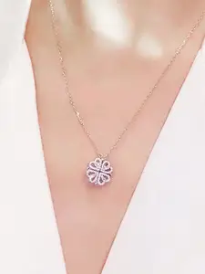 DIVASTRI Rose Gold-Plated Cubic Zirconia Studded Stainless Steel Anti Tarnish Pendants