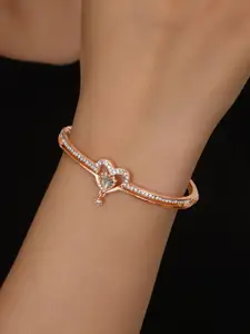 Shining Diva Fashion Rose Gold-Plated Crystals Studded Bangle-Style Bracelet