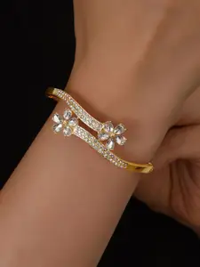 Shining Diva Fashion Gold-Plated Crystals And Stones Studded Bangle-Style Bracelet