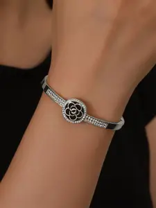 Shining Diva Fashion Silver-Plated Crystals Studded Bangle-Style Bracelet