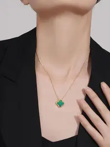 DIVASTRI Gold-Plated Cubic Zirconia Studded Contemporary Pendants With Chain