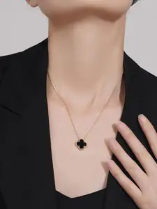 DIVASTRI Clover Stainless Steel Gold-Plated Floral Anti-Tarnish Pendants With Chains