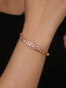 Shining Diva Fashion Rose Gold-Plated Crystals And Stones Studded Bangle-Style Bracelet