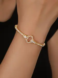 Shining Diva Fashion Gold-Plated Crystals Studded Bangle-Style Bracelet