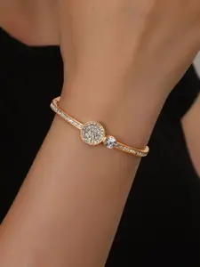 Shining Diva Fashion Rose Gold-Plated Crystals Studded Bangle-Style Bracelet
