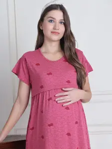 Secret Wish Women Conversational Printed Pure Cotton Maternity Midi Nighty