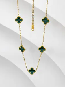 DIVASTRI Clover Stainless Steel Gold-Plated Floral Anti-Tarnish Pendants With Chains