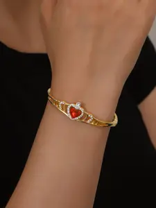 Shining Diva Fashion Gold-Plated Crystals And Stones Studded Bangle-Style Bracelet