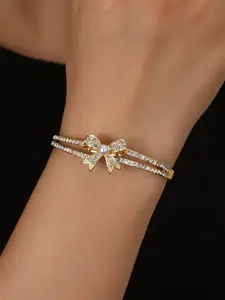 Shining Diva Fashion Gold-Plated Crystals And Stones Studded Bangle-Style Bracelet