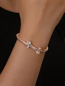 Shining Diva Fashion Rose Gold-Plated Crystals Studded Bangle-Style Bracelet