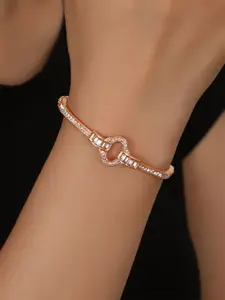 Shining Diva Fashion Rose Gold-Plated Crystals Studded Bangle-Style Bracelet