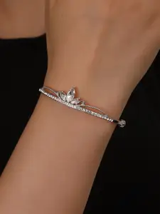 Shining Diva Fashion Silver-Plated Crystals Studded Bangle-Style Bracelet