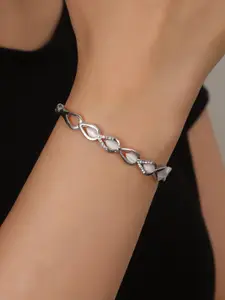Shining Diva Fashion Silver-Plated Crystals And Stones Studded Bangle-Style Bracelet