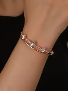 Shining Diva Fashion Rose Gold-Plated Crystals And Stones Studded Bangle-Style Bracelet