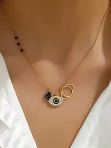 MEENAZ Stainless Steel Gold-Plated Contemporary Shaped Pendants With Chains