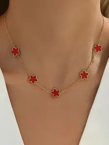 MEENAZ Stainless Steel Gold-Plated Floral Shaped Pendants With Chains