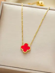MEENAZ Stainless Steel Gold-Plated Floral Shaped Pendants With Chains