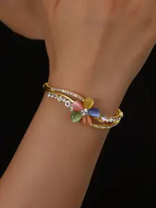 Shining Diva Fashion Gold-Plated Crystals Studded Bangle-Style Bracelet