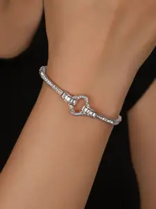 Shining Diva Fashion Silver-Plated Crystals And Stones Studded Bangle-Style Bracelet