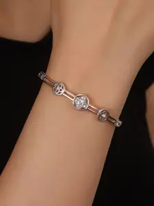 Shining Diva Fashion Silver-Plated Crystals And Stones Studded Bangle-Style Bracelet