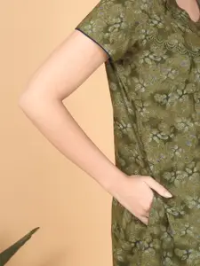 Sweet Dreams Women Pure Cotton Short Sleeves Printed Maxi Nightdress