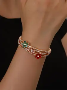 Shining Diva Fashion Rose Gold-Plated Crystals And Stones Studded Bangle-Style Bracelet