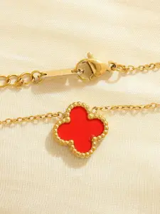 DIVASTRI Clover Stainless Steel Gold-Plated Floral Anti-Tarnish Pendants With Chains