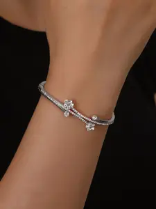 Shining Diva Fashion Silver-Plated Crystals Studded Bangle-Style Bracelet