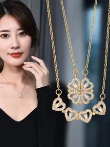 DIVASTRI Gold-Plated Cubic Zirconia Studded Stainless Steel Anti Tarnish Heart Pendants