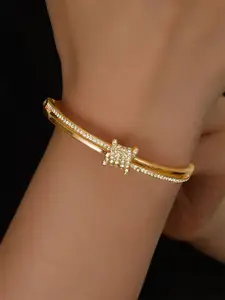 Shining Diva Fashion Gold-Plated Crystals Studded Bangle-Style Bracelet