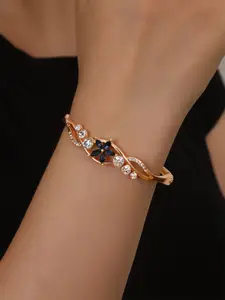 Shining Diva Fashion Rose Gold-Plated Crystals And Stones Studded Bangle-Style Bracelet