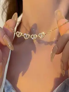 DIVASTRI Stainless Steel Gold-Plated CZ Studded Heart Anti-Tarnish Pendants With Chains