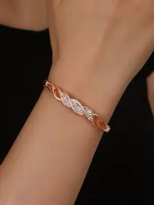 Shining Diva Fashion Rose Gold-Plated Crystals Studded Bangle-Style Bracelet