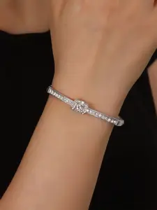 Shining Diva Fashion Silver-Plated Crystals And Stones Studded Bangle-Style Bracelet