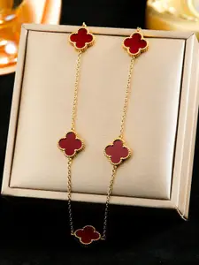 DIVASTRI Clover Stainless Steel Gold-Plated Floral Anti-Tarnish Pendants With Chains