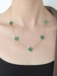 MEENAZ Stainless Steel Gold-Plated Floral Shaped Pendant with Chain