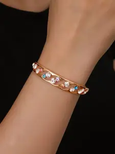 Shining Diva Fashion Rose Gold-Plated Crystals And Stones Studded Bangle-Style Bracelet