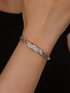 Shining Diva Fashion Silver-Plated Crystals Studded Bangle-Style Bracelet