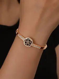 Shining Diva Fashion Rose Gold-Plated Crystals And Stones Studded Bangle-Style Bracelet