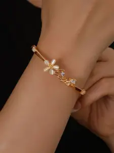 Shining Diva Fashion Rose Gold-Plated Crystals And Stones Studded Bangle-Style Bracelet