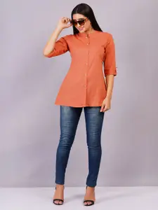 HIGHLIGHT FASHION EXPORT Polka Dot Mandarin Collar Cotton Top