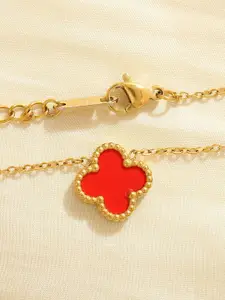 DIVASTRI Clover Stainless Steel Gold-Plated Floral Anti-Tarnish Pendants With Chains
