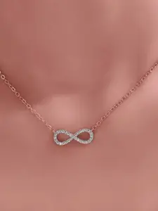 DIVASTRI Stainless Steel Rose Gold-Plated CZ Studded Infinity Shaped Pendants With Chains