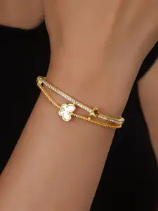 Shining Diva Fashion Gold-Plated Crystals Studded Bangle-Style Bracelet