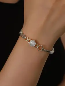 Shining Diva Fashion Silver-Plated Crystals And Stones Studded Bangle-Style Bracelet