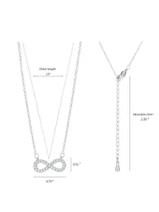 DIVASTRI Stainless Steel Silver-Plated CZ Studded Infinity Shaped Pendants With Chains