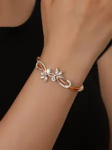 Shining Diva Fashion Rose Gold-Plated Crystals Studded Bangle-Style Bracelet